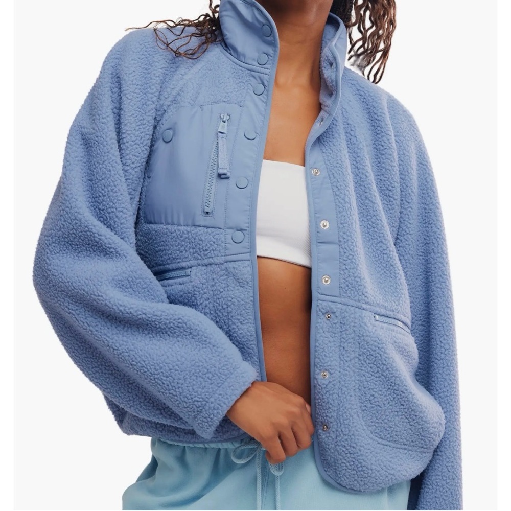 Free People Hit the Slopes Fleece Jacket in Blue Grey
